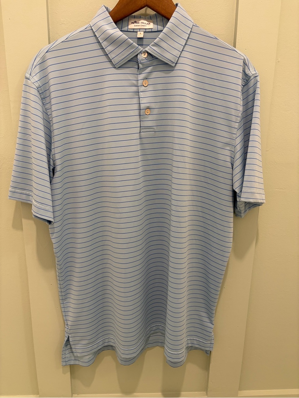 Peter Millar Sky Blue Thin-Stripe Polo